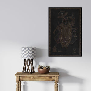 In-situ view of Pichwai's 'Pichwai (Shrinathji's Golden Majesty)' painting in a room