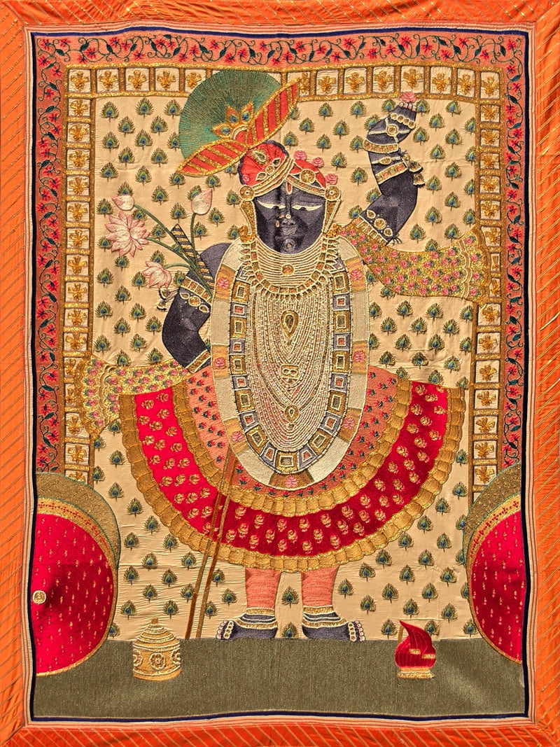 Lord Sreenathji' religious pichwai Traditional Art by artist Ana, 48x36 inch, on cloth