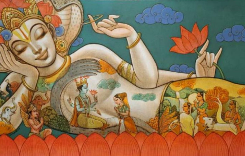 Lord Vishnu' religious acrylic painting by artist Sukanta Das, 36x60 inch, on canvas