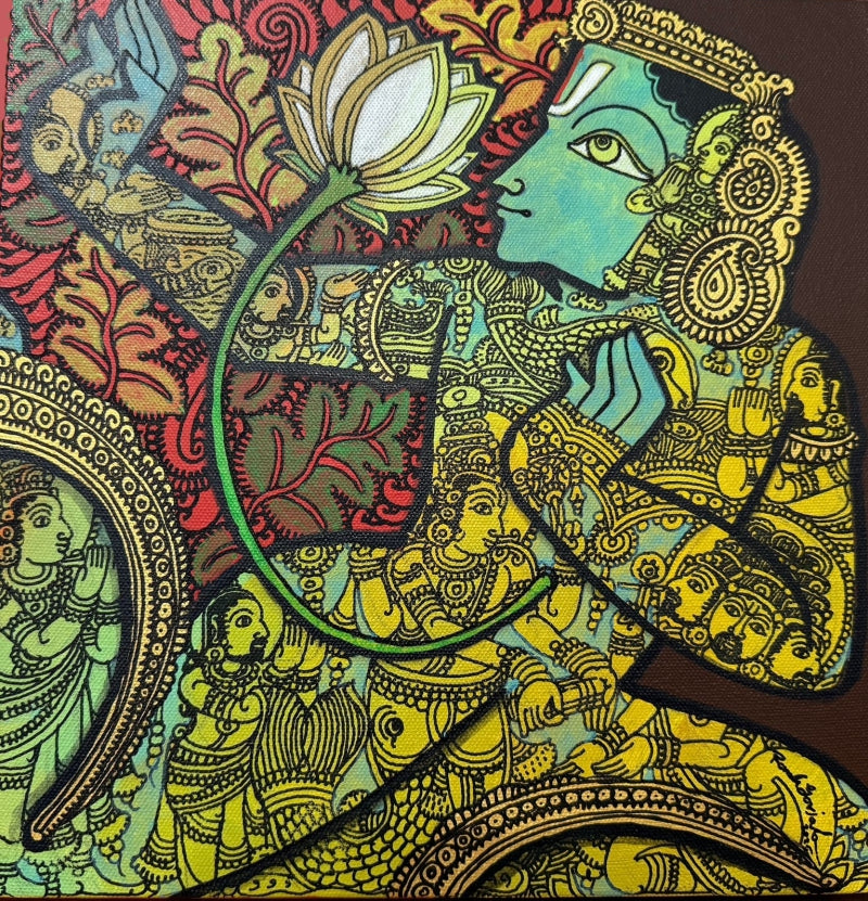 'Lord Vishnu 2' religious acrylic painting by artist Ramesh Gorjala, 12x12 inch, on canvas