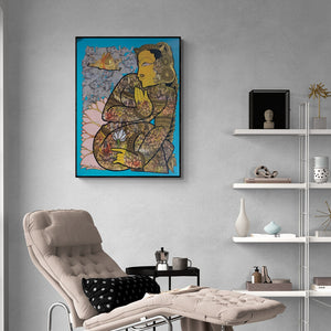 In-situ view of Ramesh Gorjala's 'Lord Vishnu 3 (Lakshmi, the Goddess of Wealth)' painting in a room