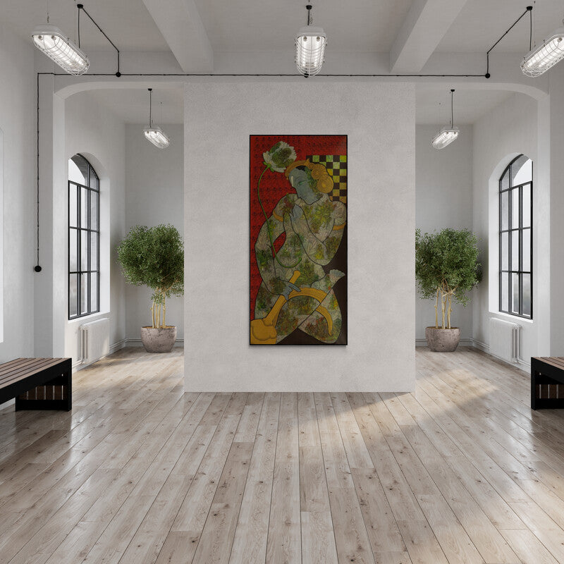 In-situ view of Ramesh Gorjala's 'Lord Vishnu (The Preserver)' painting in a room