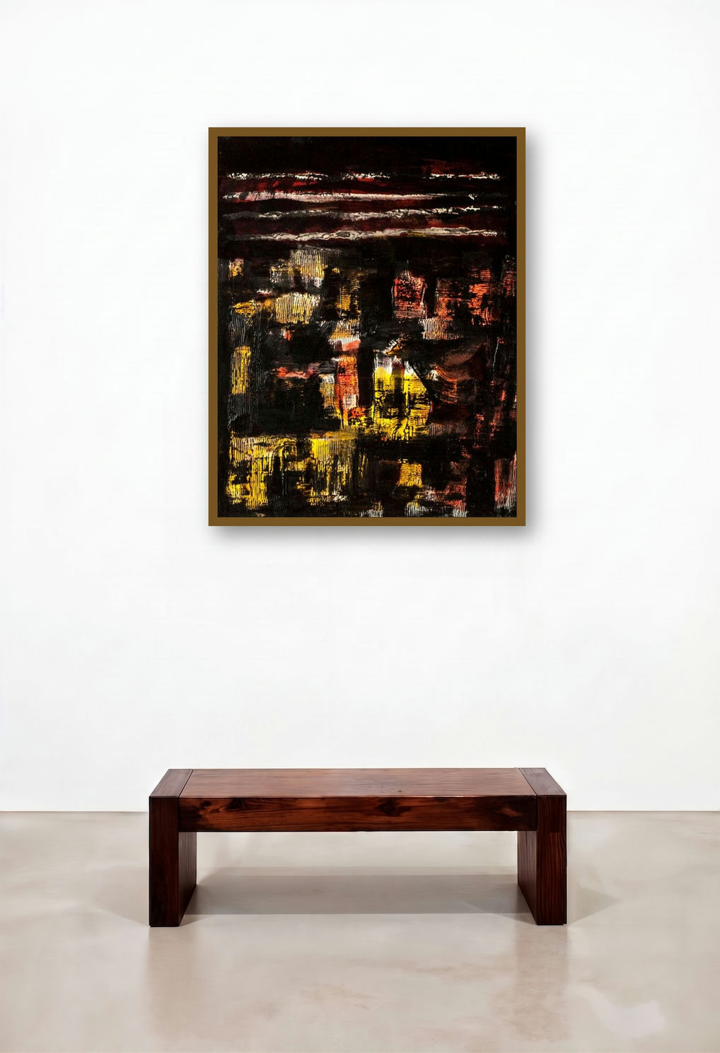 Lost Horizon (Urban Dreamscape) by artist Arvind Hate displayed in a Contemporary Hotel Suite