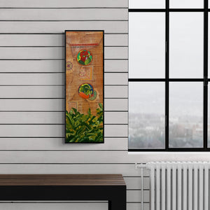 In-situ view of Deepali Mundra's 'Lost Scriptures' painting in a room