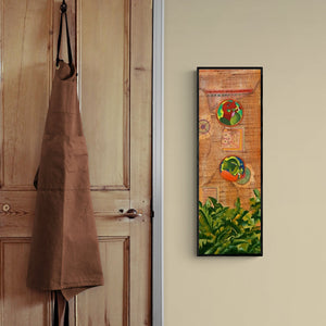 Preview of 'Lost Scriptures' Painting by Deepali Mundra shown on a wall in a furnished room.