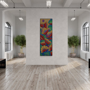 Sekhar Roy's painting 'Lotus 9 (Lotus Symphony)' displayed in a modern living room setting