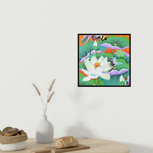 In-situ view of Ramu Das's 'Lotus Pond' painting in a room