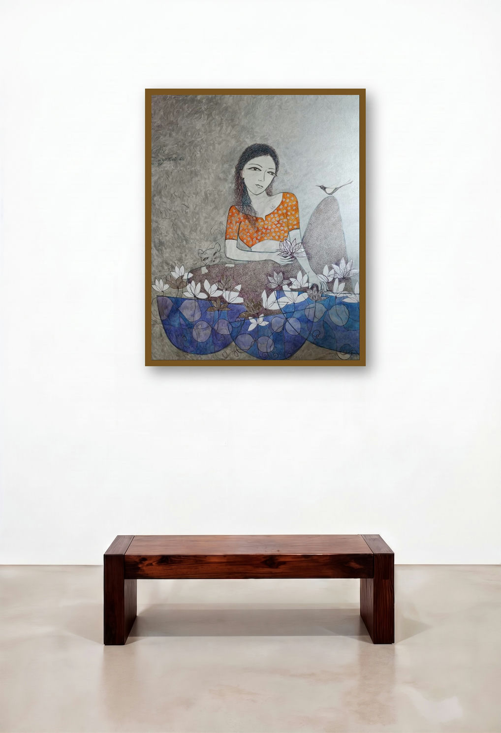 Lotus Seller by artist Bhavana Sonawane displayed in a Mid-Century Modern Executive Office