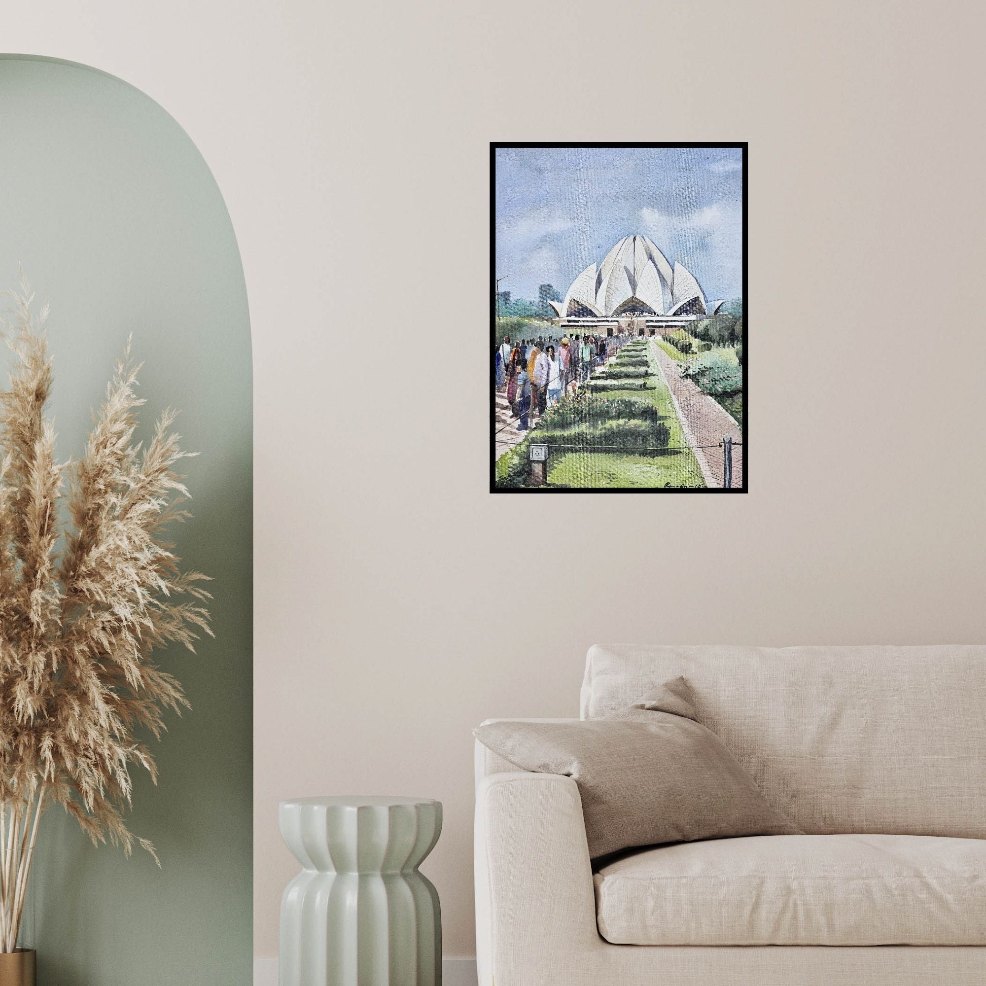 In-situ view of Ranabir Saha's 'Lotus Temple (Lotus Temple Serenity)' painting in a room