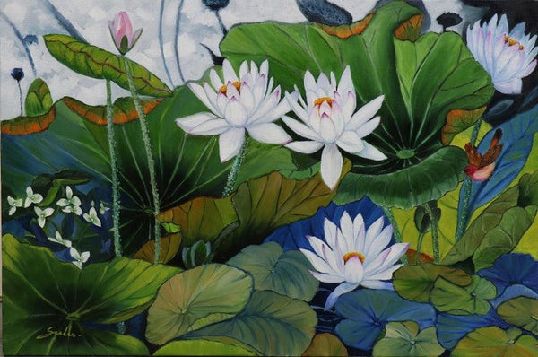 Lotus With Bird 2 Painting by Sulakshana Dharmadhikari | ArtZolo.com