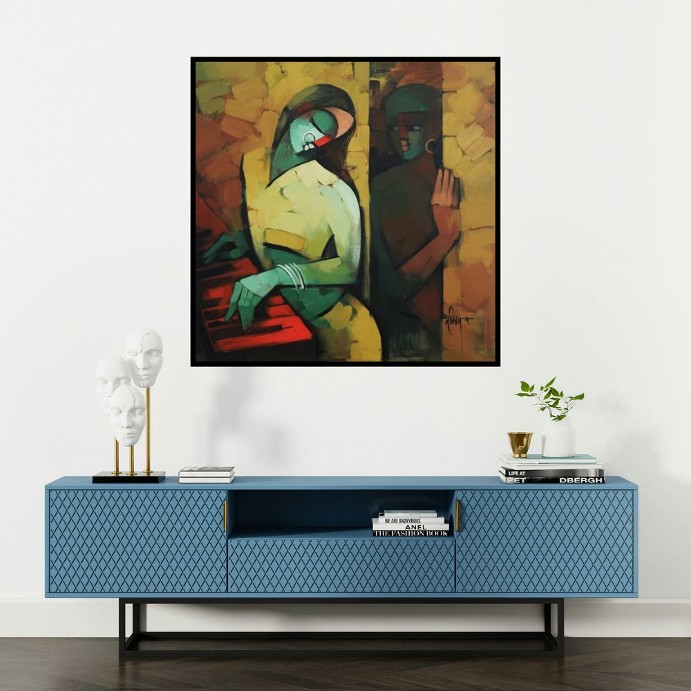 'Love' painting by Deepa Vedpathak shown on a wall in a furnished room.