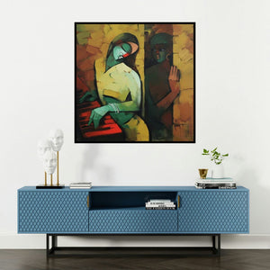 'Love' painting by Deepa Vedpathak shown on a wall in a furnished room.