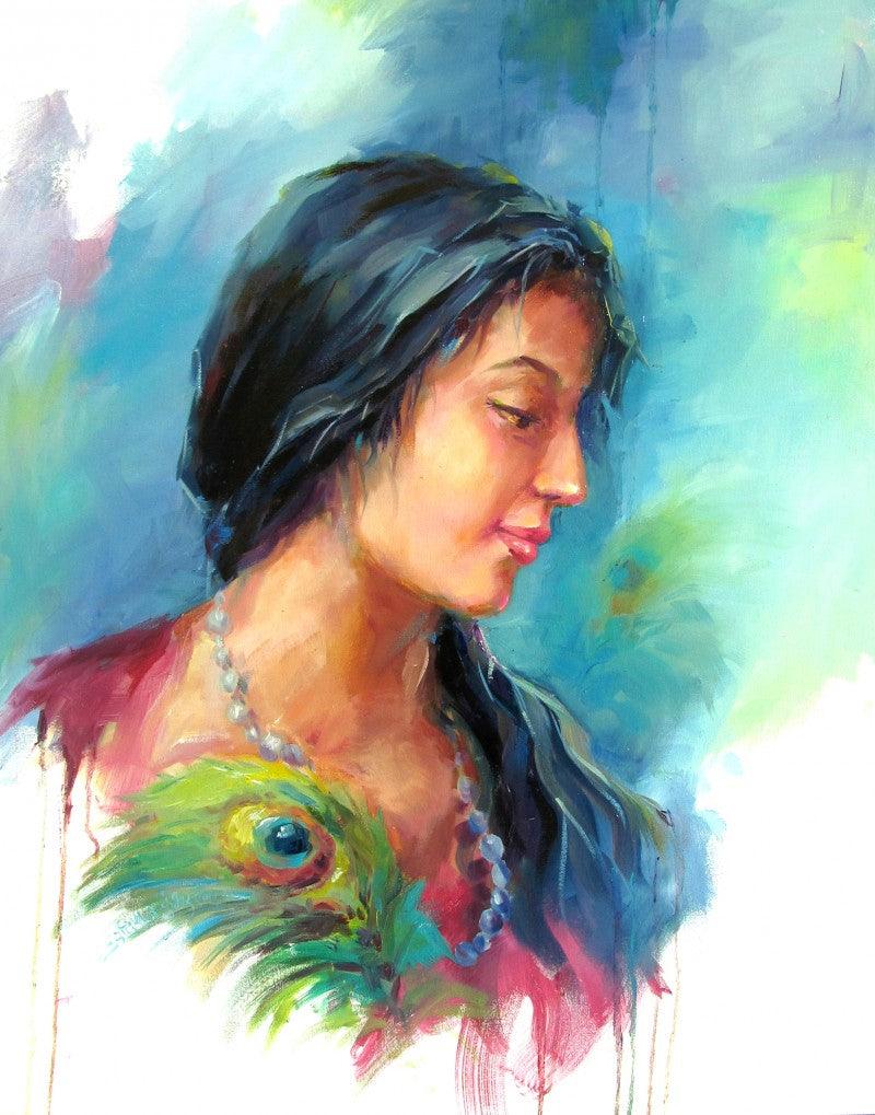 Figurative oil painting titled 'Love 4', 24x30 inches, by artist Raviraj on Canvas Board