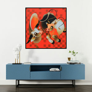 'Love And Affection 3' painting by H R Das shown on a wall in a furnished room.