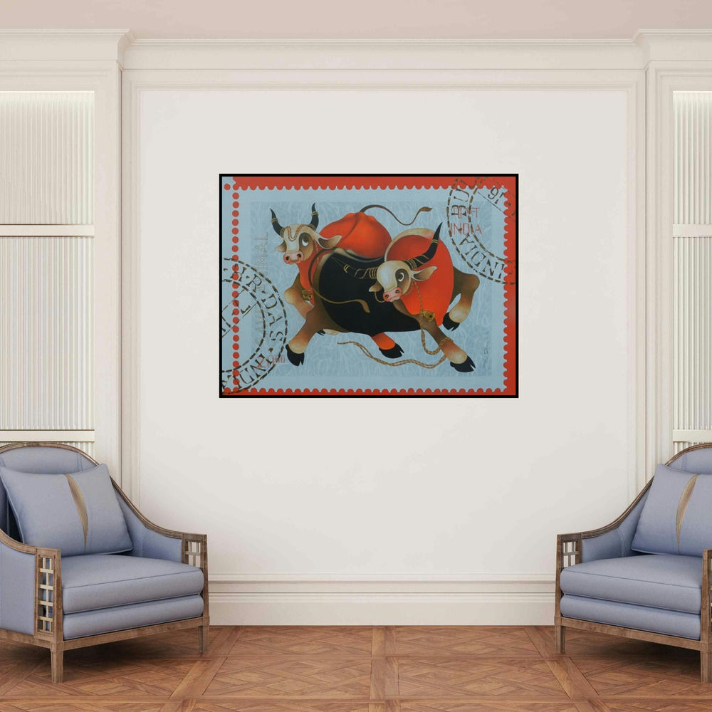 'Love And Affection 4' painting by H R Das shown on a wall in a furnished room.