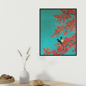 Shilpi Singh Patel's 'Love Birds (A Moment of Tranquility)' painting visualized above a sofa in a contemporary room.