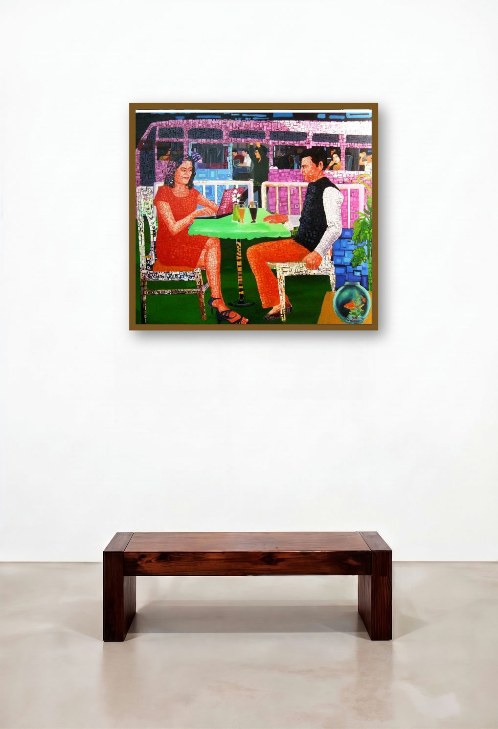 Love In Metro (Pixelated Connections) by artist Azizur Rahman displayed in a Contemporary Library