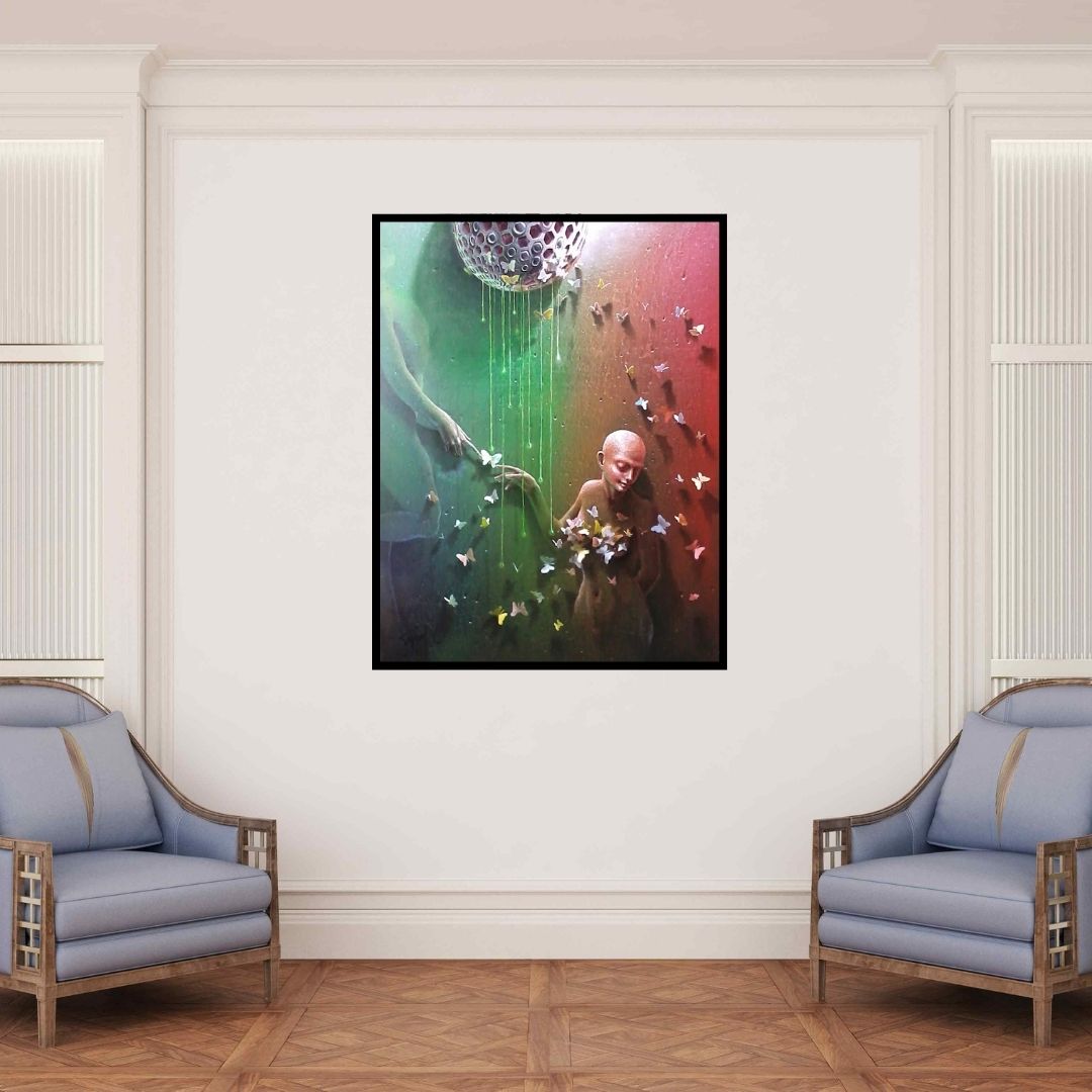 In-situ view of Gopal Chowdhury's 'Love Infinity' painting in a room