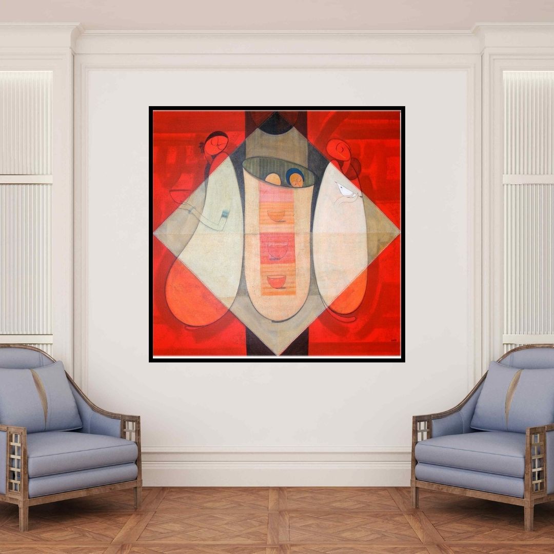 In-situ view of Dattatraya Thombare's 'Love Of Journey' painting in a room