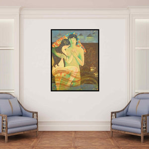 In-situ view of Pallavi Deodhar's 'Love Story 1' painting in a room