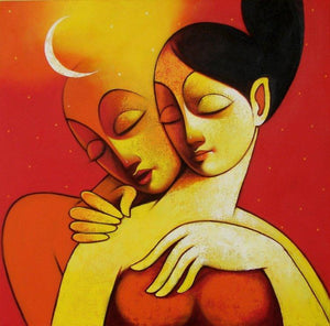 Figurative acrylic painting titled 'Lover', 36x36 inches, by artist Navnath Chobhe on Canvas