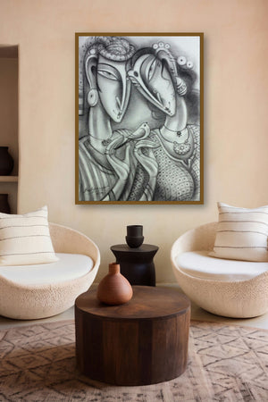 Loving Couple (Shared Gaze) by artist Ramesh Pachpande displayed in a Museum Style gallery