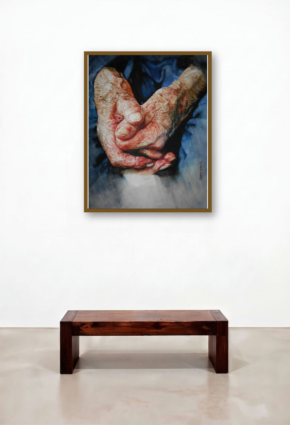 Loving Hands (A Lifetime of Stories) by artist Dr Uday Bhan displayed in a Eclectic Bedroom