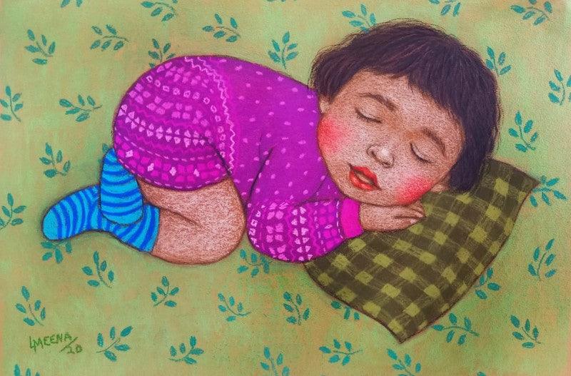 Expressionist dry pastel painting titled 'Lullaby 20', 13x19 inches, by artist Meena Laishram on Paper