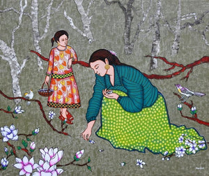 Lunasha (A Symphony of Colors) by Deepali S, Original Acrylic Figurative Painting on Canvas, Medium Horizontal Wall Art