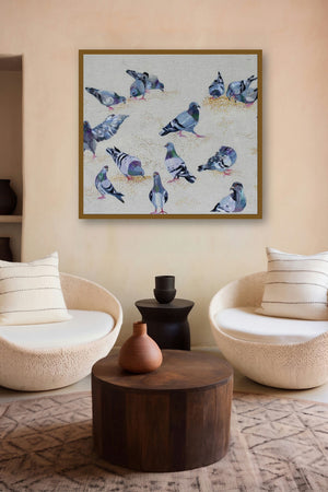Lunch Time (Urban Flock) by artist Shatabdi Roy displayed in a Minimalist gallery