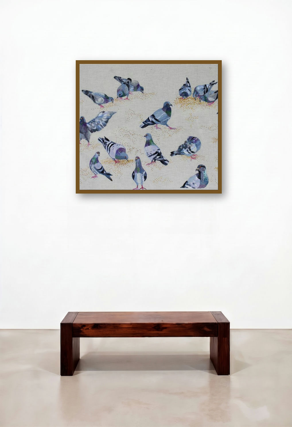 Lunch Time (Urban Flock) by artist Shatabdi Roy displayed in a Rustic Hotel Suite