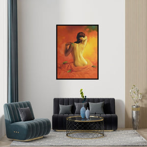 Preview of 'Lust' Painting by Kamal Rao shown on a wall in a furnished room.