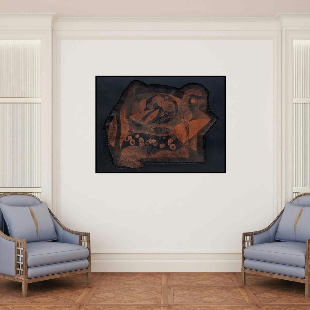 'Machurity 6' painting by Sudip Hazra shown on a wall in a furnished room.
