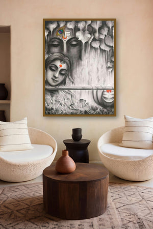 Madanmohini (Monochromatic Union) by artist Rakhi Baid displayed in a Indian Art gallery