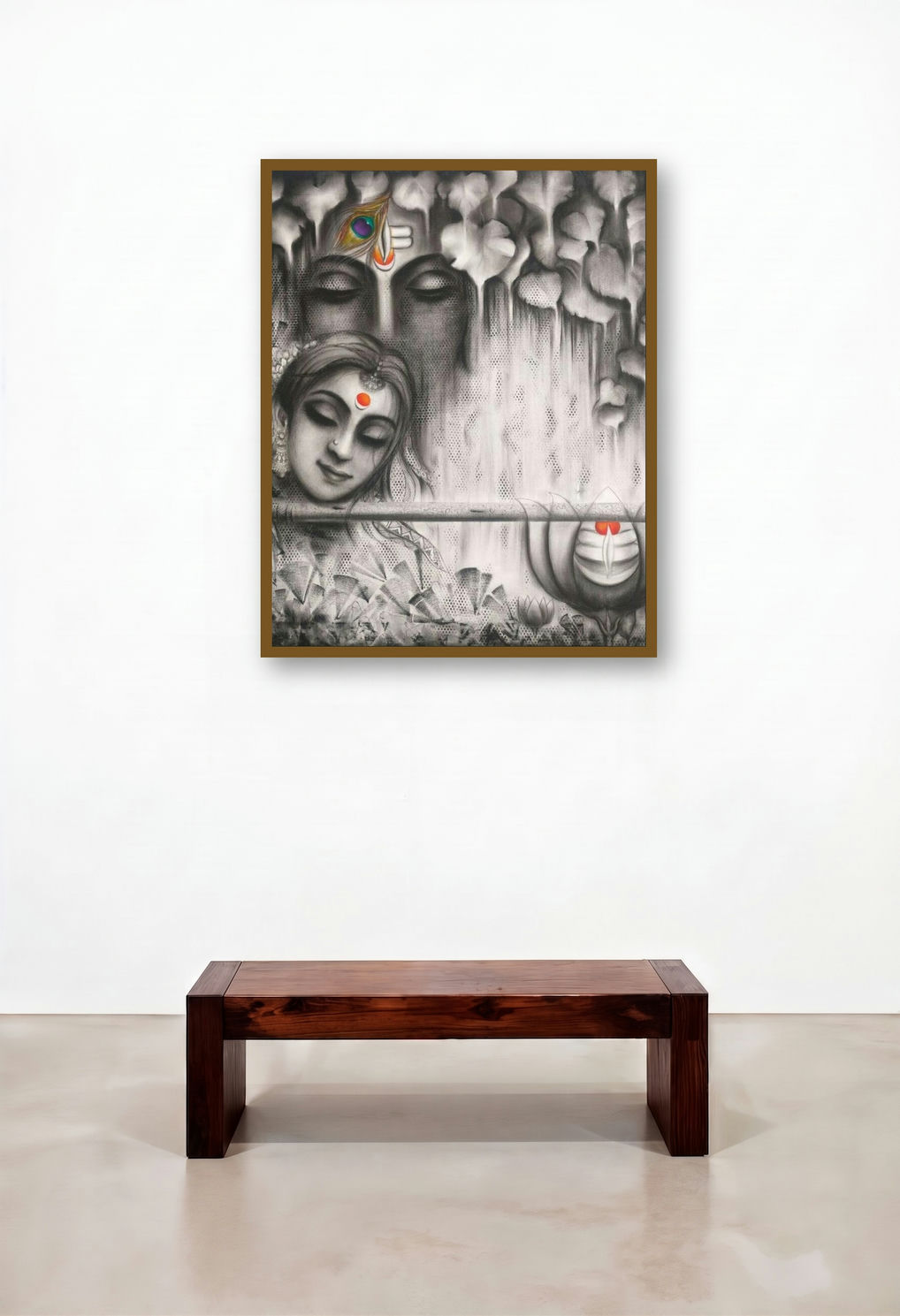 Madanmohini (Monochromatic Union) by artist Rakhi Baid displayed in a Traditional Bedroom