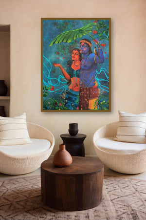 Madhuban (Love in the Monsoon Rain) by artist Lisha N T displayed in a Contemporary Exhibition gallery