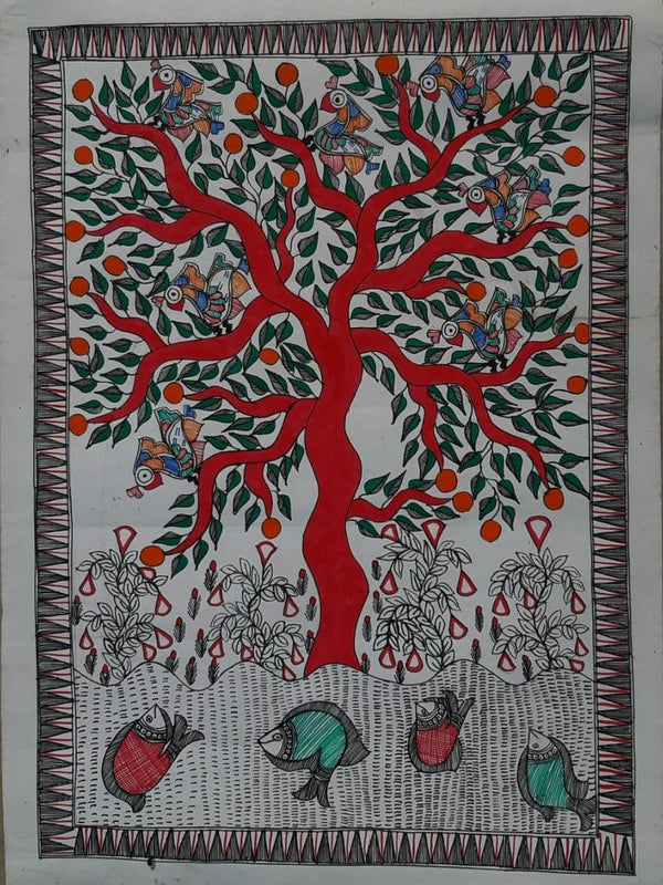 Madhubani 1 Traditional Art by Mithilesh Jha | ArtZolo.com