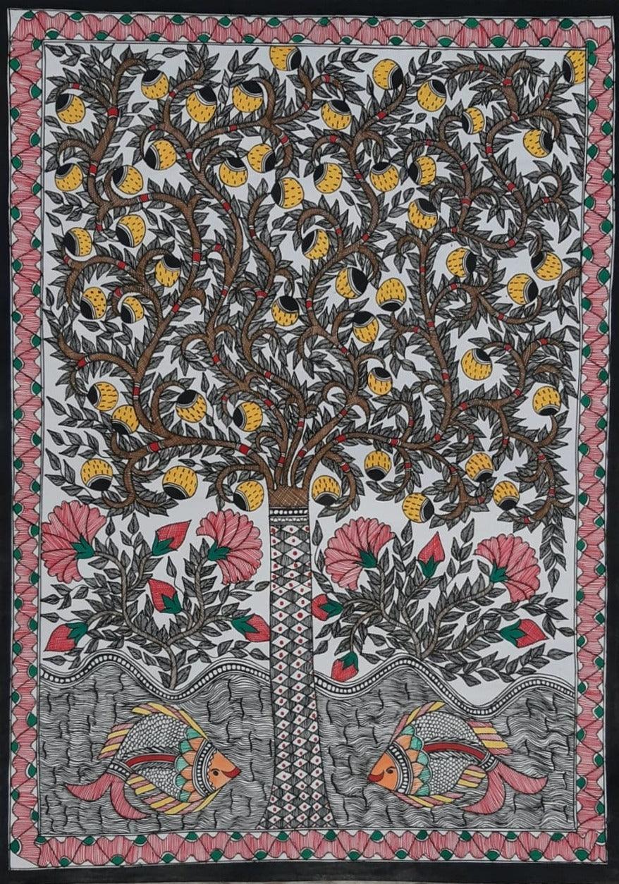 Nature madhubani traditional art titled 'Madhubani 3', 30x22 inches, by artist Mithilesh Jha on Paper