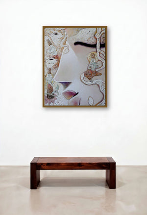 Madhusudan (Veiled Beauty) by artist Subrata Ghosh displayed in a Mid-Century Modern Home Office