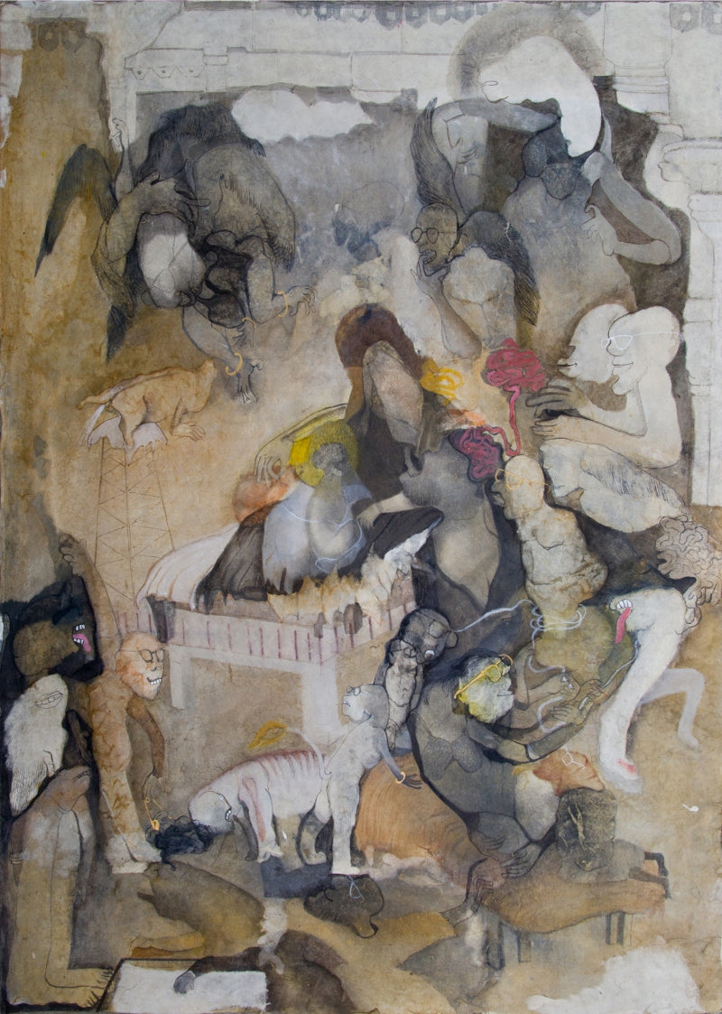 Madona' contemporary mixed-media painting by artist Susmita Chowdhury, 30x22 inch, on paper