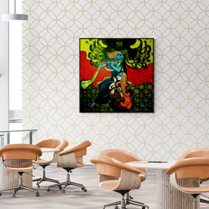 In-situ view of Kishore Roy's 'Magic Melody 1 (Radha Krishna Divine Harmony)' painting in a room