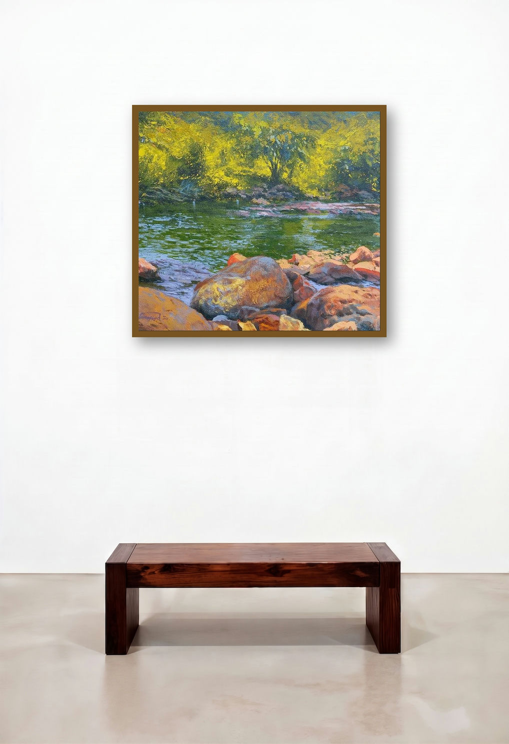 Magic Of Light (River Reflections) by artist Avishkar Vispute displayed in a Boutique Hotel Style Family Room
