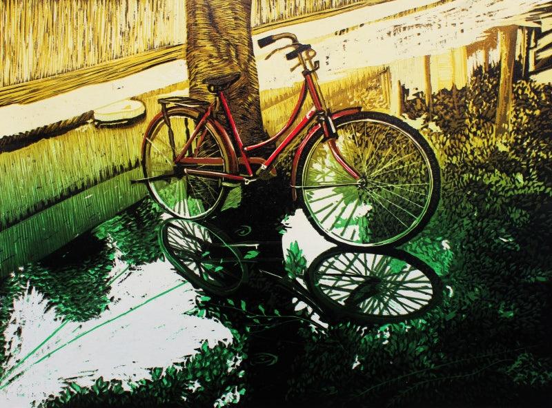 Still-life printmaking titled 'Magical Reflection', 11x15 inches, by artist Attri Chetan on Woodcut