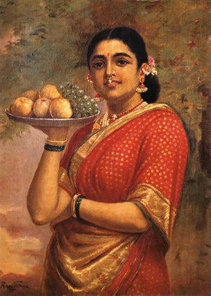 Maharashtrian Lady (The Maharashtrian Lady) by Raja Ravi Varma, Print Oil Figurative Painting on Canvas, X-Small Vertical Wall Art