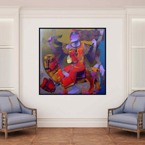 In-situ view of Dayanand Kamakar's 'Mahishamardini (Triumph of the Divine Feminine)' painting in a room