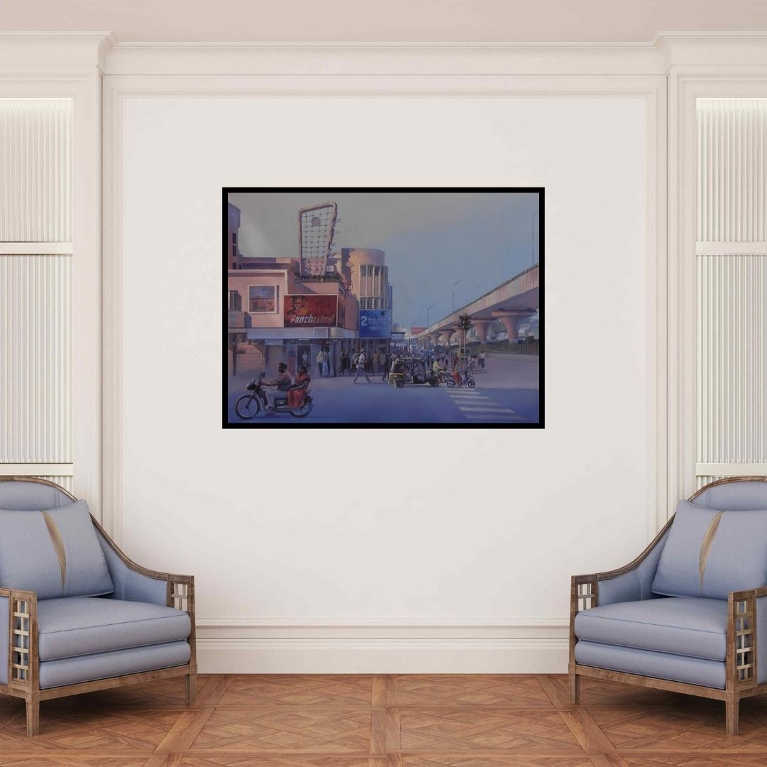 In-situ view of Bijay Biswaal's 'Majestic Nagpur (Untitled)' painting in a room