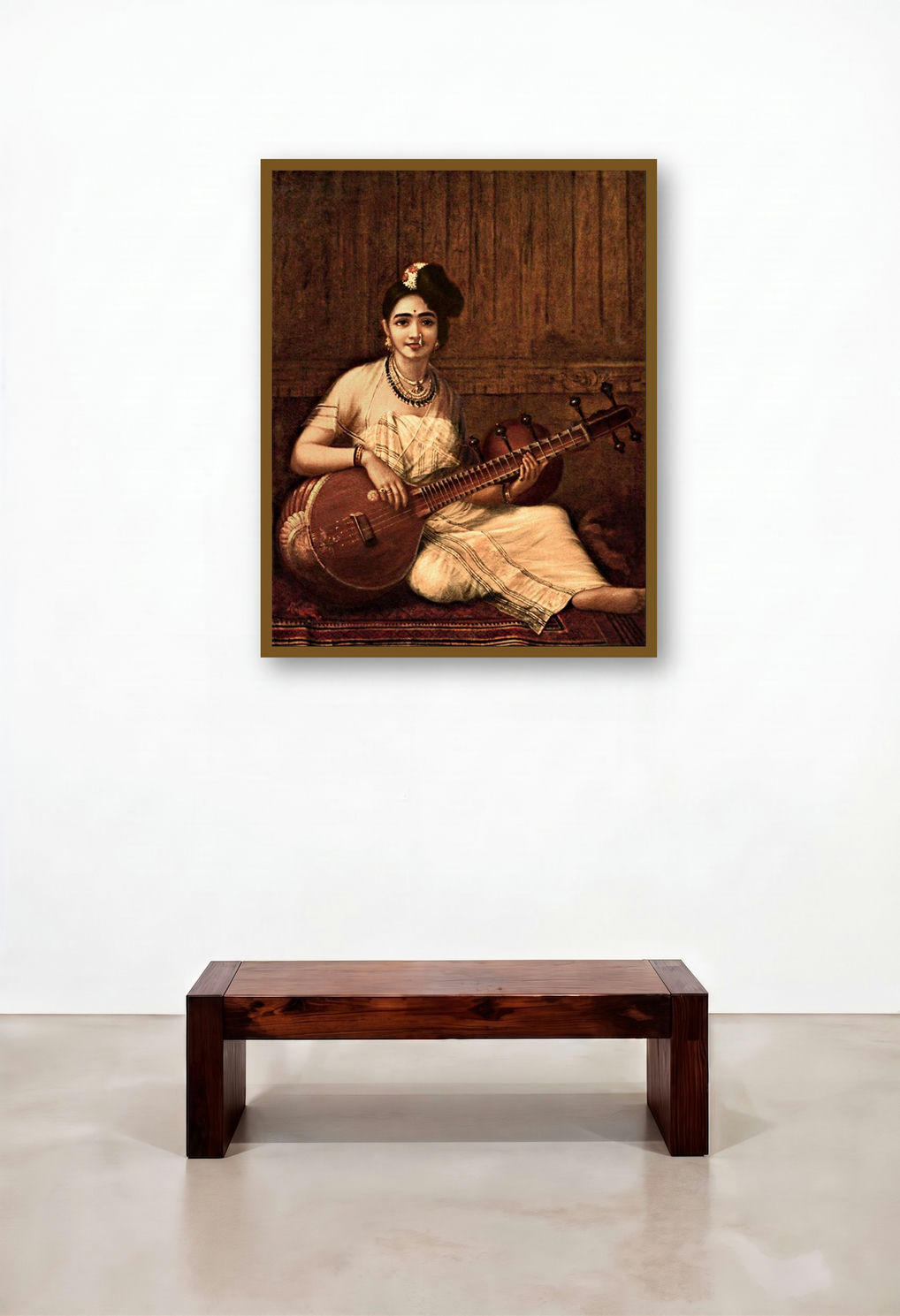 Malabar Lady With Veena (Melodies of Malabar) by artist Raja Ravi Varma displayed in a Classic Penthouse
