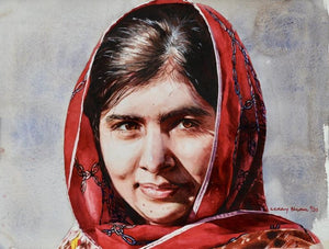 Portrait watercolor painting titled 'Malala', 15x11 inches, by artist Dr Uday Bhan on Paper