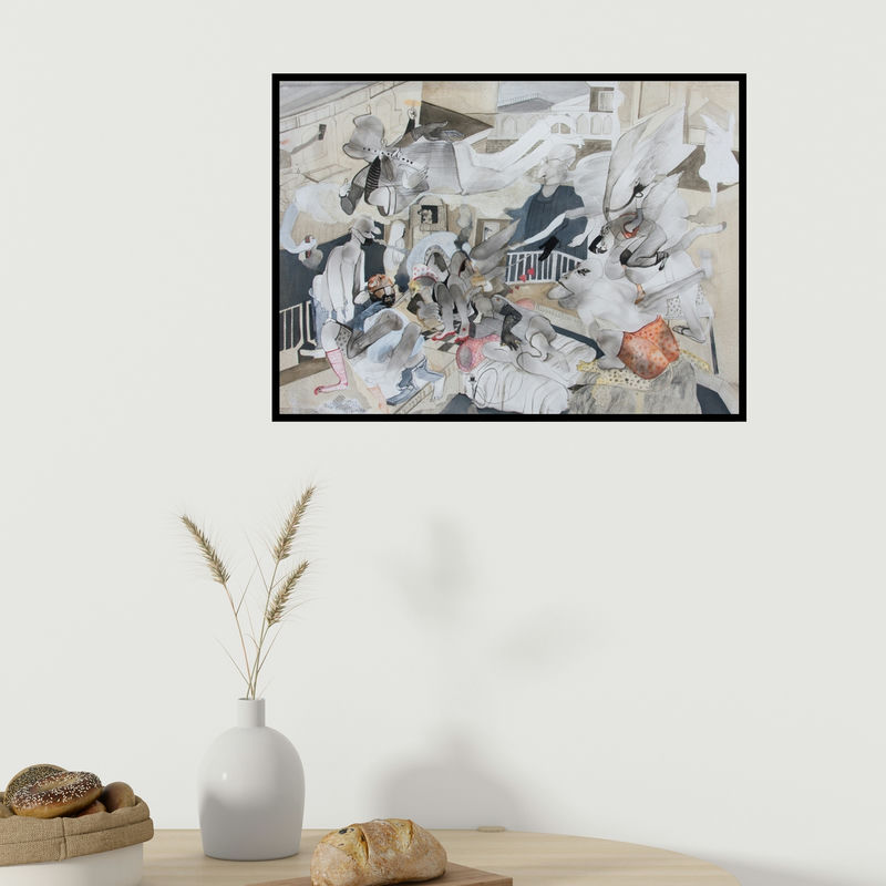 In-situ view of Susmita Chowdhury's 'The Man With Twisted Brain 2 (A Chaotic Ballet)' painting in a room