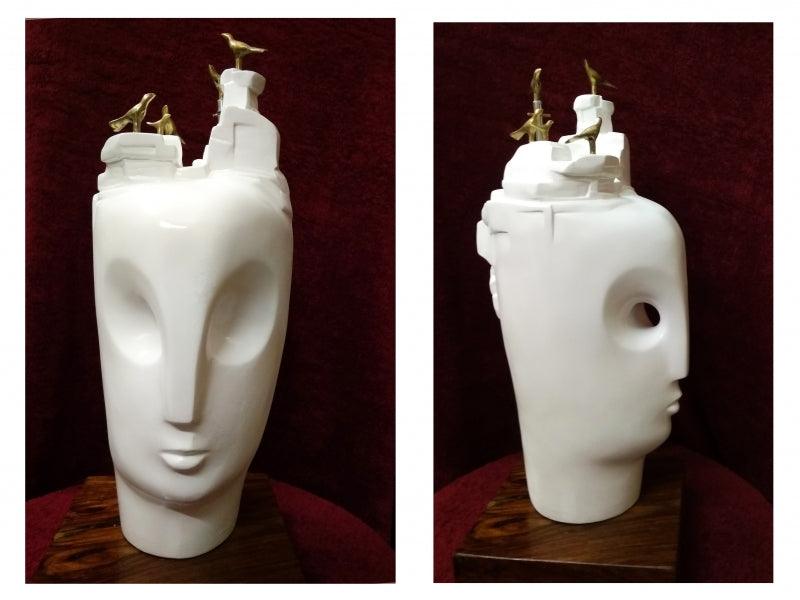 Figurative sculpture titled 'Man With Nature', 48x24x24 inches, by artist Gurucharan Singh on Fiberglass